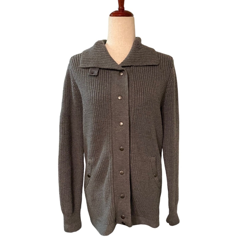 Eileen Fisher Ash Merino Wool Stand Collar Sweater Jacket‎ J2455 Women's Medium